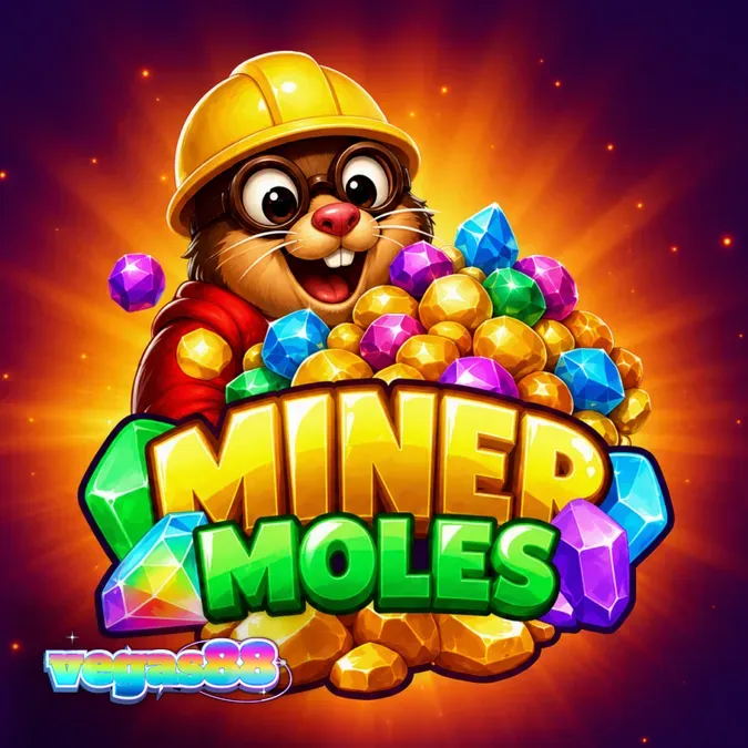 Tampilan visual grid 6x6 pada slot Miner Moles dengan tema tambang kartun