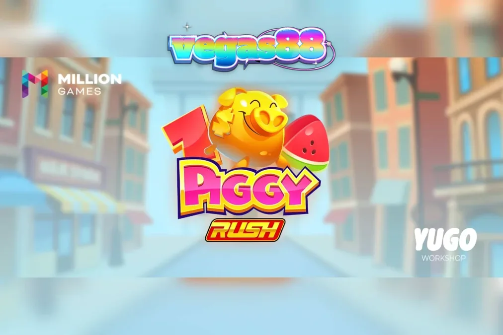 Tampilan visual slot Piggy Rush dengan babi ceria dan simbol buah-buahan
